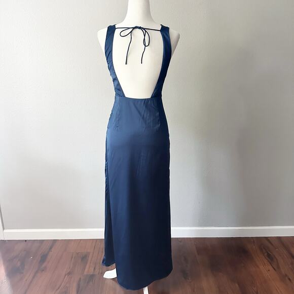 Abercrombie & Fitch Navy Satin Sleeveless Ruched Formal Dress Women's Size Small - Picture 6 of 14